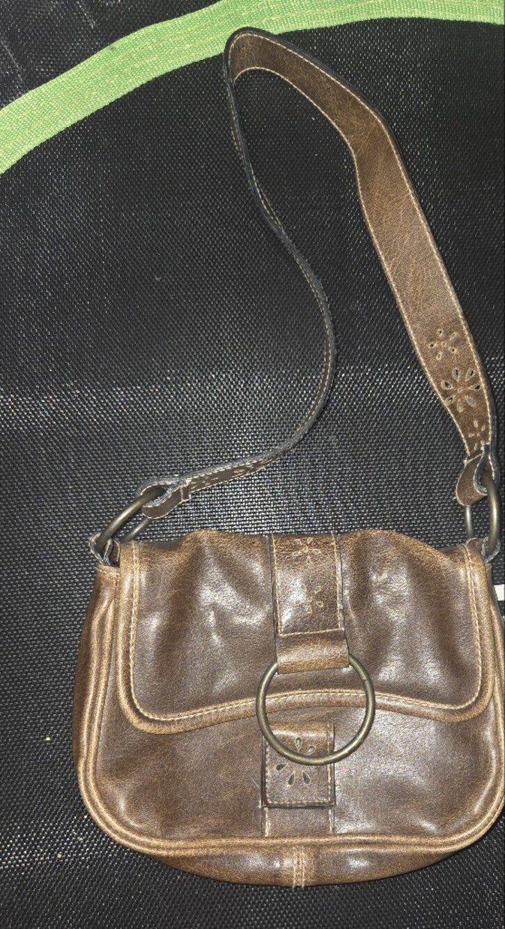 Brown Leather Shoulder Bag with Ring Accent